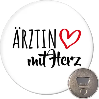 Produktbild von Huuraa Magnet Ärztin mit Herz 59mm Kühlschrankmagnet rund Flaschenöffner Geschenkidee
