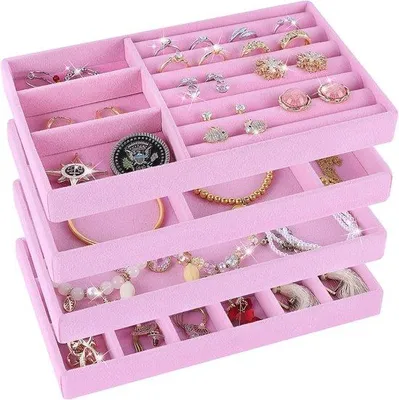 Produktbild von Famanu Schmuckaufbewahrung Set von 4 – Organizer für Ringe, Ohrringe und Armbänder in Rosa