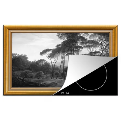 Obrázok produktu pre MuchoWow® Krycia doska sporáka - Indukčná ochrana - 81x52cm Talianska krajina s borovicami - Hendrik Voogd - Rám - zlatý - Kryt na sporák z vinylu -