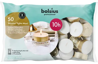 Immagine prodotto di Bolsius Horeca maxi waxine® – confezione da 10 candele, colore bianco