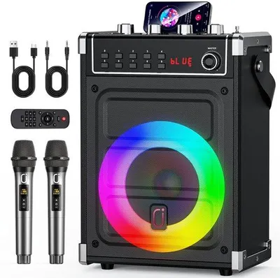 Obrázek produktu pro Solidchoice - Karaoke Stroj se 2 bezdrátovými mikrofony a Bluetooth připojení