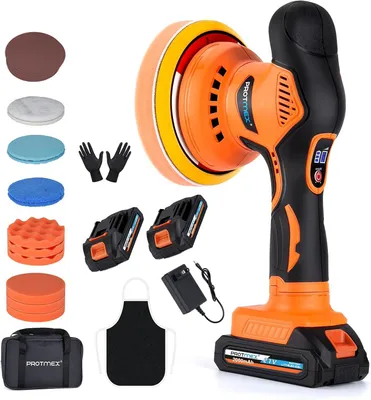 Imagen del producto de Máquina de pulido inalámbrica con juego de discos de pulido para automóviles, discos de pulido y pulidoras de 6 pulgadas, 6 baterías con velocidad variable, 2 x 21 V, 2,0 H