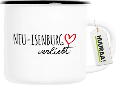 Produktbild von Huuraa Emaille Tasse Neu-Isenburg verliebt 300ml Vintage Campingbecher Geschenkidee