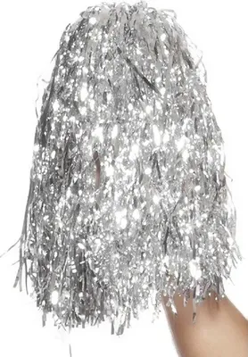 Produktbild von Silberne Pom Poms Cheerleader Puschel mit Griffen Silber metallic Zubehör
