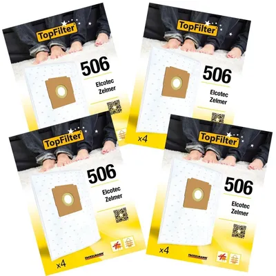 Image de Lot de 4 packs de 4 sacs aspirateur 64506 pour Zelmer et Elcotec TopFilter Premium