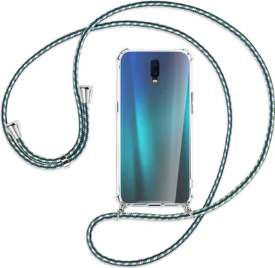 Produktbild von Handykette Backcover-Schutzhülle mit Band (Metall silberfarben) für Oppo R17 / RX17 - grün/blau/weiß