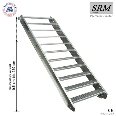 Produktbild von 11 Stufen Stahltreppe Breite 100 cm Geschosshöhe 165-220cm inkl. Zubehör