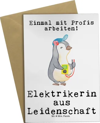 Produktbild von Mr. & Mrs. Panda Grußkarte Elektrikerin Leidenschaft - Weiß - Geschenk, Witzig, glückwunschkarten, hochzeitskarten, Lustig, Spruch, Ausbildung, einladungskarten, Beruf