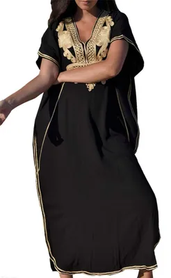 Imagen del producto de Vestido de verano largo – Vestido de playa con estampado étnico – Kimono tipo caftán – Tejido de poliéster suave – Talla única – Ideal para cubrirse