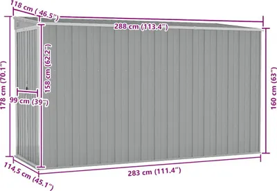 Produktbild von vidaXL Anbauschuppen Grau 118x288x178 cm Verzinkter Stahl