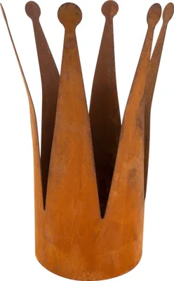 A rusty metal crown decoration.