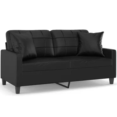 Produktbild von vidaXL 2-Sitzer-Sofa mit Zierkissen Schwarz 140 cm Kunstleder