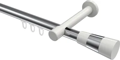 Produktbild von Interdeco Innenlaufstange / Gardinenstange mit Innenlauf Chrom / Weiß, Typ Prestige Tanara (Konus Bicolor), 20 mm Ø 1-läufig, 520 cm