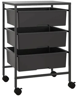 Produktbild von Beistellwagen mit 3 Körben Küchenwagen Rollwagen lackierter Stahlrahmen 4 Rollen 2 Bremsen Schwarz 40,8 x 33,5 x 60,5 cm
