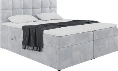 Produktbild von MEBLINI Boxspringbett mit Bettkasten - Gepolstert Doppelbett mit Matratze und Topper - Polsterbett mit Stauraum - Bett mit Kopfteil - Stauraumbett - TAPO 2 - 120x200 - H4/Hellgrau Samt
