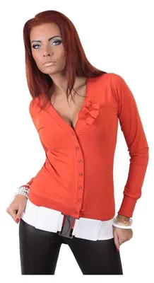 Produktbild von Damen Cardigan Strickjacke Jäckchen Langarm mit Schleifen; Ziegelrot/S/M