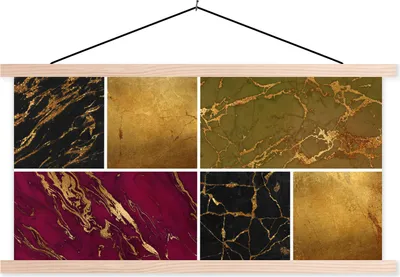 Produktbild von MuchoWow® Textilposter Marmor - Gold - Chic 60x30 cm mit holzfarbenen Rahmen - Dekoration