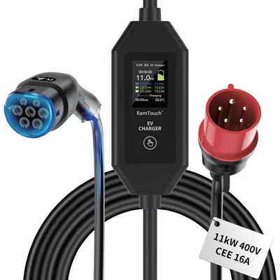 Image de Câble de recharge pour voiture électrique, 3,68 kW, 6 mètres, type 2, avec écran