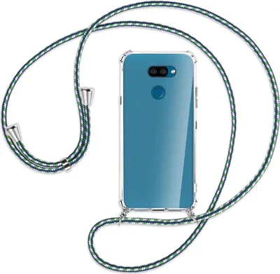 Produktbild von Handykette Backcover-Schutzhülle mit Band (Metall silberfarben) für LG K40S LMX430 - grün/blau/weiß