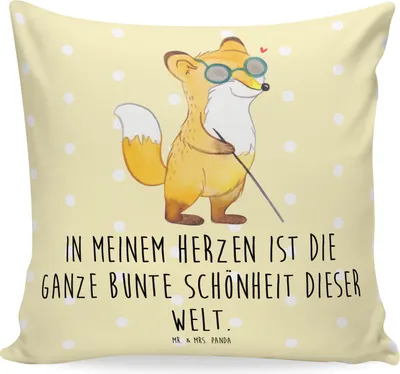 Produktbild von Mr. & Mrs. Panda Sofakissen Fuchs Blindheit - Gelb Pastell - Geschenk, 40x40, Sofa Kissen, Erblindung, wohnzimmer, Kuschelkissen