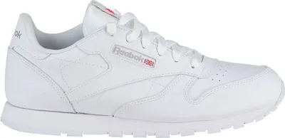 A white Reebok Classic Leather sneaker shown from the side.