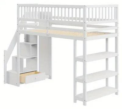 Immagine prodotto di Letto a soppalco 90x200 cm - Letto a castello multifunzionale per bambini - Con armadio integrato e scala di sicurezza