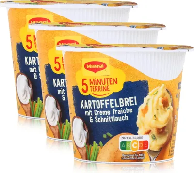 Produktbild von Maggi 5 Minuten Terrine Kartoffelbrei Créme fraiche Schnittlauch 53g (3er Pack)