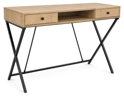 Produktbild von Computertisch Schreibtisch Industrial Eiche Artisan CROSSLINE 120 cm 2 Schubladen 1 Ablage Schwarze Beine