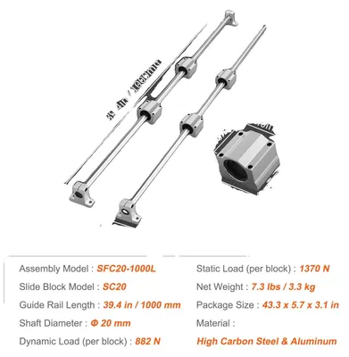 Immagine prodotto di Kit di movimento lineare, materiali resistenti, elevata capacità di carico, 20 mm – 1000 mm