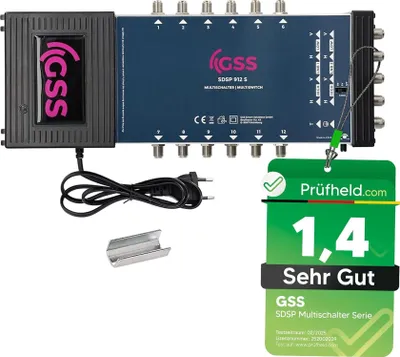 Produktbild von GSS 9/12 Multischalter für Quattro & Quad LNB (4fach) geeignet, Multiswitch für 2 Satelliten & 12 Teilnehmer (TV, Sat Receiver), Matrix Satellit Verteiler, HD 4K, für Schüssel