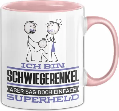Produktbild von Schwiegerenkel Geschenk Tasse Ich Bin Schwiegerenkel Aber Sag Doch Einfach Superheld Lustige Geschenkdiee für Schwiegerenkel Kaffee-Becher (Rosa)