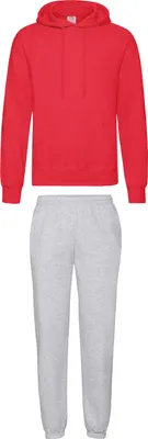 Immagine prodotto di Tuta da jogging Fruit of the Loom - Pantaloni e felpa con cappuccio, colore:Grigio e rosso, taglia:L