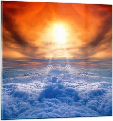 Produktbild von Bilder auf glas - Himmel Wolken Sonnenstrahlen - 50x50cm - Glasbilder - Wandbilder - Kunstdruck - zum Aufhängen bereit - Wanddekoration aus Glas - Glas Bilder - Wandbild auf Glas - GAC50x50-0343