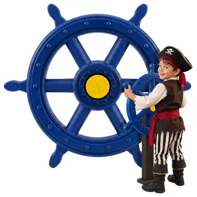 Productafbeelding van Relaxdays Stuurwiel, bewegelijk accessoire voor speeltoestellen, diameter 54 cm, met draaigeluid, weerbestendig kinderstuur, kunststof, blauw