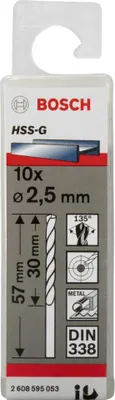 Immagine prodotto di Bosch 10 punte per metallo HSS-G 2,5x30x57 mm