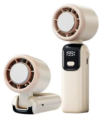 Produktbild von Zimilo Faltbarer Handventilator mit Kühlfunktion, Ventilator mit Digitalanzeige, Turbokühlung, Tragbarer Mini Ventilator für Reisen und Outdoor, Beige