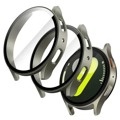 Produktbild von 2 Stück Hülle mit Schutzfolie für Samsung Galaxy Watch 7 44mm, Gesamt Schutzhülle, Eingebaut Gehärteter Glas Displayschutz Hohe Empfindlichkeit