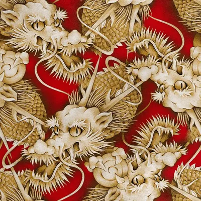 Produktbild von Royal Samt Stoff Polyester Zum Nähen - Motiv Drache auf rotem