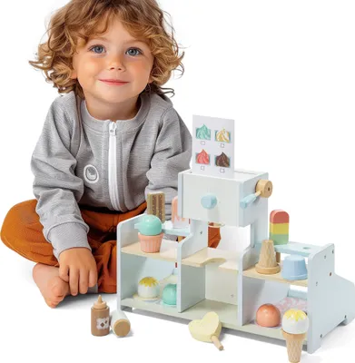 Produktbild von Navaris Spielzeug Eisdiele - Spielzeug Kaufladen - Spielzeug Eis-Geschäft - Küchenzubehör für Kinder - Montessori Holzspielzeug Kinder - Eisdiele