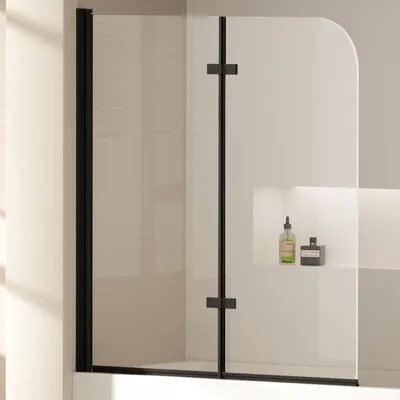Image de EMKE Paroi de douche 120x140cm, paroi de baignoire pliante, cadre noir mat, paroi de douche en NANO 6mm Easy Clean GLAS