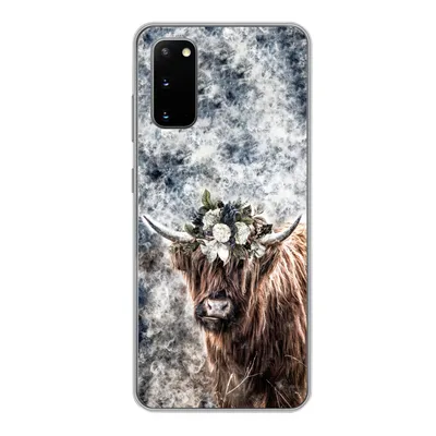 Produktbild von MuchoWow® Handyhülle Schutzhülle Hülle für Samsung Galaxy S20 Schottischer Highlander - Rauch - Blumen Silikon Softcase Handy Hülle - Bild