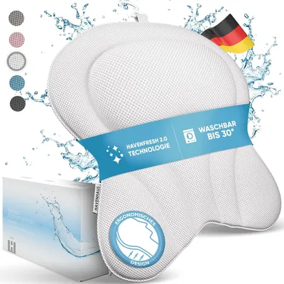Produktbild von XXL Premium Badewannenkissen Weiss | NEU zusätzliche Polster an Schulter- & Nackenbereich | Badekissen für Badewanne schnelltrocknend, waschbar