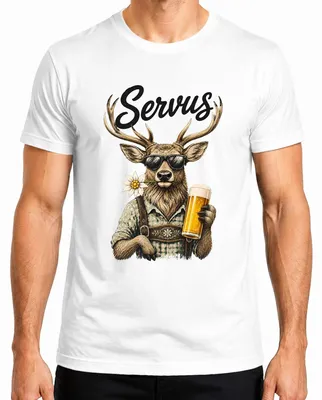 Produktbild von Servus Hirsch Lederhosen Bier Edelweiß Trachtenshirt Dirndl Wiesn Herren T-Shirt, Weiß, L