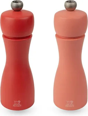 Image de Peugeot Saveurs Peugeot Tahiti, Ensemble de moulins à sel et à poivre, Corail, Rouge, Bois de hêtre, Acier inoxydable, 150 mm, France