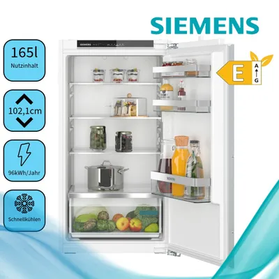 An open refrigerator with food items inside, and product information labels on the left.