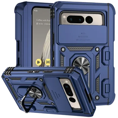 Obrázek produktu pro Pouzdro pro Google Pixel Fold dvouvrstvé pouzdro s posuvným krytem kamery a prstencovým stojánkem modré