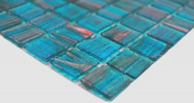 Produktbild von Handmuster Glasmosaik Mosaikfliese Türkis Blau Perlenzian Kupfer changierend MOS230-G62_m