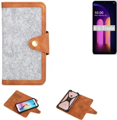 Produktbild von K-S-Trade Handyhülle kompatibel mit LG Electronics V60 ThinQ 5G Schutzhülle Filz-Hülle Kunst-Leder hellgrau braun (1x)