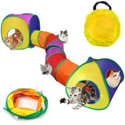 Productafbeelding van Interactief katten speelgoed, 3-in-1 kattentunnel voor katten, honden en konijnen, inklapbare speeltunnel met opbergtas