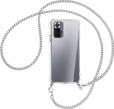 Produktbild von Handykette Backcover-Schutzhülle mit Band (Metall silberfarben) für Xiaomi Redmi Note 10 Pro / Pro Max - silberfarbene Kette